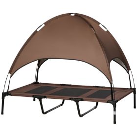 48" x 36" Elevated Portable Dog Cot Cooling Pet Bed with UV Protection Canopy Shade, Coffee