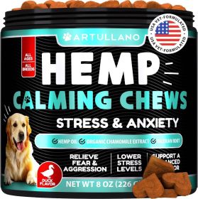 Hemp Calming Chews for Dogs Dog Anxiety Relief Treats with Hemp Oil Turmeric Valerian Ginger Health and Wellness Supplements for Dogs Hip and Joi