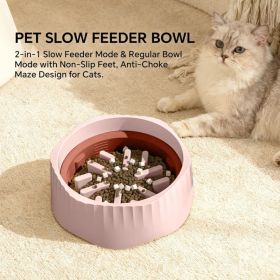 2-in-1 Dual Mode Large Plastic Cat Slow Feeder Bowl, Switchable Fast&Slow Feed (Option: PINK)