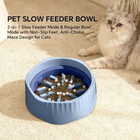 2-in-1 Dual Mode Large Plastic Cat Slow Feeder Bowl, Switchable Fast&Slow Feed (Option: BLUE)
